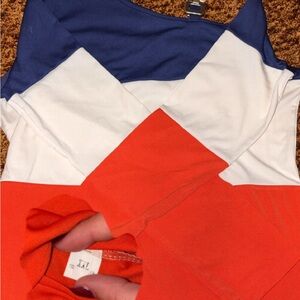 Women's Colorblock Top - Blue, White, and Orange